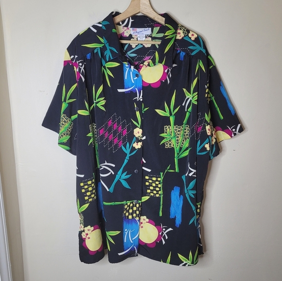Vintage A Personal Touch Button Down Shirt Plus 3X Black Bamboo Artsy Retro 90s - Picture 2 of 9